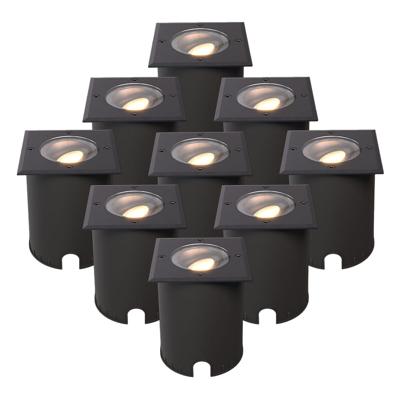 Set van 9 Cody LED Grondspots Zwart - GU10 4,4 Watt 345 lumen dimbaar - 2700K warm wit - Kantelbaar - Overrijdbaar - Vierkant - IP67 waterdicht Set van 9 Cody LED Grondspots Zwart - GU10 4,4 Watt 345 lumen dimbaar - 2700K warm wit - Kantelbaar - Overrijdbaar - Vierkant - IP67 waterdicht