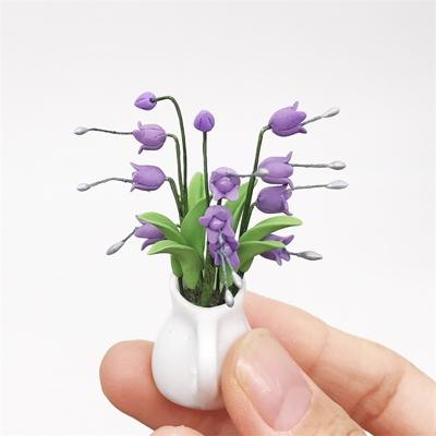 1:12 Mini huis speelgoed simulatie Witte Lelie met porseleinen vallei voor tuin scène decoratie (paars)