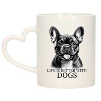 Cadeau mok voor honden liefhebbers - Franse Bulldog - wit met hartjes oor - keramiek - 300 ml