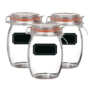 Weckpot/inmaakpot - 6x - 1L - glas - met beugelsluiting - incl. etiketten - Weckpotten