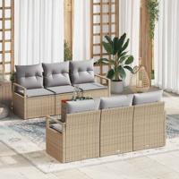 Tuinbankenset met opslag 7 pcs Beige en Licht Grijs poly rattan