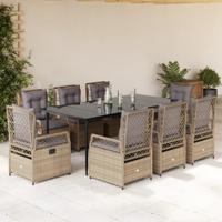 9-delige Tuinset met kussens poly rattan beige