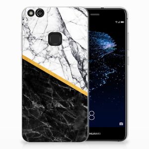 Huawei P10 Lite TPU Siliconen Hoesje Marmer Wit Zwart - Origineel Cadeau Man