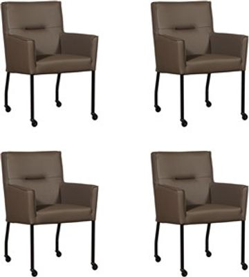 Set van 4 Bruine leren moderne eetkamerstoelen Lucky - Toledo Leer Moss (bruin leer)