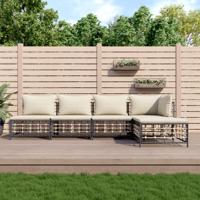 5-delige Loungeset met kussens poly rattan antracietkleurig