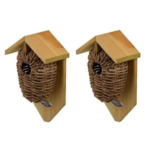 2x Stuks houten vogelhuisjes/nestbuidels zeegras 26 cm