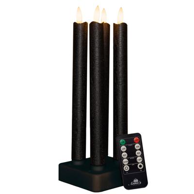 Oplaadbare LED dinerkaarsen - 4x - zwart - 23,5 cm - afstandsbediening - oplaadstation