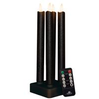 Oplaadbare LED dinerkaarsen - 4x - zwart - 23,5 cm - afstandsbediening - oplaadstation