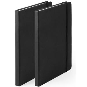 Luxe schriften/notitieboekje met elastiek - 2x - A5 - zwart - 100x blanco paginas - opschrijfboekjes