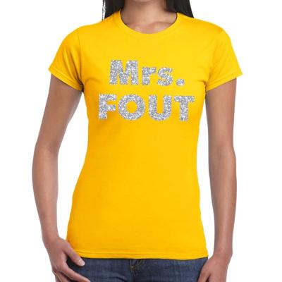 Verkleed t-shirt voor dames - Mrs. Fout - zilver glitter - geel - foute party kleding