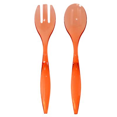 Sla bestek/couvert - 2 delig - rood - kunststof - 29 cm - saladebestek/slacouvert