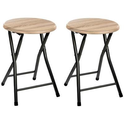 5five Bijzet krukje/stoel - 2x - Opvouwbaar - zwart/hout - 30 x 46 cm