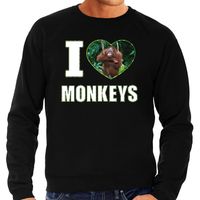 I love monkeys sweater / trui met dieren foto van een Orang oetan aap zwart voor heren - thumbnail