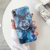 Marmer anti-drop TPU bescherming achtercover voor iPhone XS Max met opvouwbare houder (Z17)