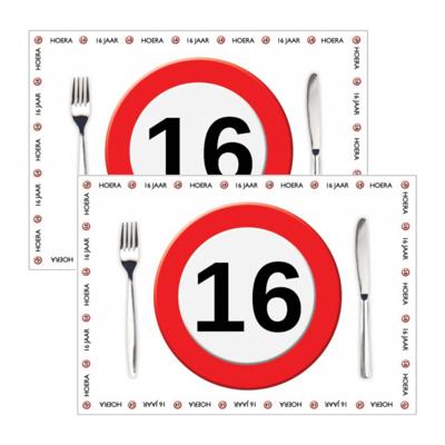 Placemat 16 jaar - 20x stuks - 42 x 30 cm - 90g - papier - verjaardag - jubileum