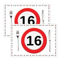 Placemat 16 jaar - 20x stuks - 42 x 30 cm - 90g - papier - verjaardag - jubileum