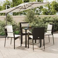 5-delige Tuinset met kussens poly rattan zwart