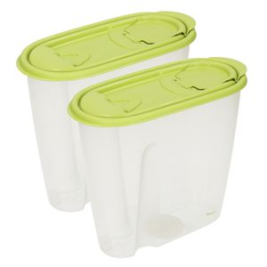 Voedselcontainer strooibus - 2x - groen - 1,5 liter - kunststof - 19,5 x 9,5 x 17 cm