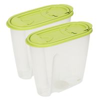 Voedselcontainer strooibus - 2x - groen - 1,5 liter - kunststof - 19,5 x 9,5 x 17 cm