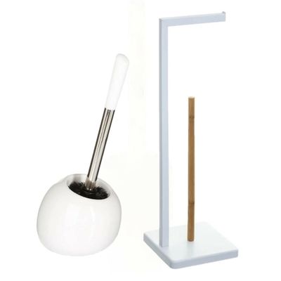 WC-/toiletborstel met toiletrolhouder set wit