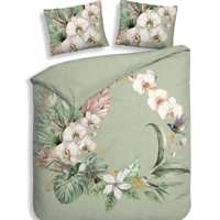 Dekbedovertrek Ana Katoen Satijn Groen Bloemen 240x200 Cm Anti Allergie Heckett Lane - Dekbed-Discounter.nl