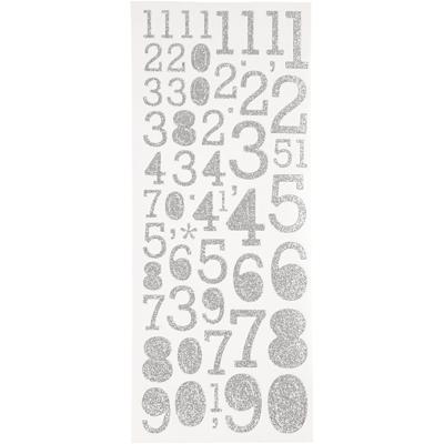 Creativ Company Glitterstickers, cijfers, vel 10x24 cm, zilver, 2 vel/ 1 doos