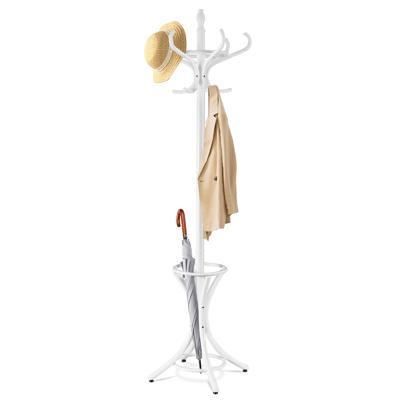 Staande Kapstok Hout 12 Haken Home Hoed Jas Hanger Boom 12 met Paraplu Houder Kapstok Wit