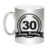 Happy Birthday 30 years zilveren cadeau mok / beker met wimpel 330 ml