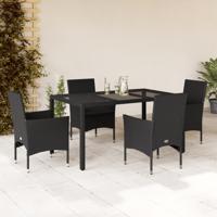 5-delige Tuinset met kussens poly rattan en glas zwart