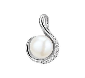 Hanger zilver-zoetwaterparel-zirconia wit 18 x 12,5 mm