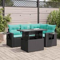 5-delige Loungeset met kussens poly rattan acacia zwart
