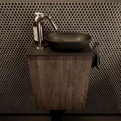 Mondiaz Fowy toiletmeubel 40cm dark brown met blad en waskom urban rechts 1 kraangat