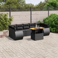8-delige Loungeset met kussens poly rattan zwart