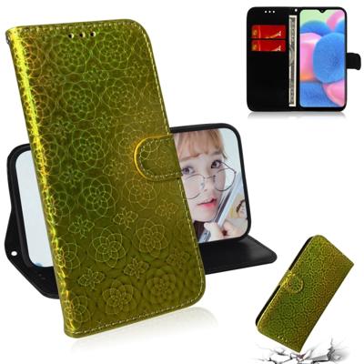 Voor Galaxy A50s effen kleur kleurrijke magnetische Buckle horizontale Flip PU lederen draagtas met houder & kaartsleuven & portemonnee & Lanyard (gou