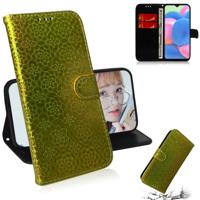 Voor Galaxy A50s effen kleur kleurrijke magnetische Buckle horizontale Flip PU lederen draagtas met houder & kaartsleuven & portemonnee & Lanyard (gou