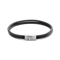 Armband leder-zilver zwart-zilverkleurig 6,0 mm