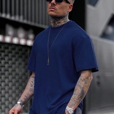 Men's Dark Grey Drop Shoulder Tee - Casual Round Neck T-Shirt Navy Blue / XXL