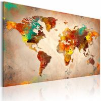 Schilderij - Wereldkaart - Geschilderde Wereld, Multi-gekleurd , wanddecoratie , premium print op canvas - thumbnail