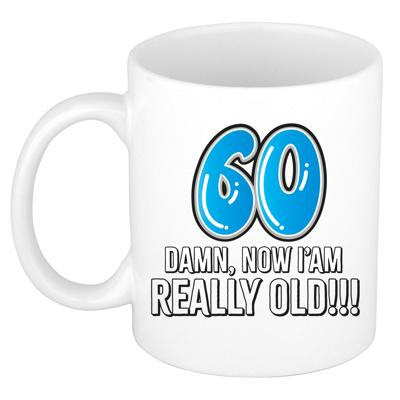 Verjaardag cadeau mok 60 jaar - nu ben ik echt oud! - blauw - 300 ml - keramiek