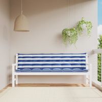 Tuinbankkussens 2 st gestreept 200x50x7 cm stof wit en blauw