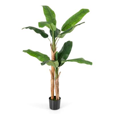 165 cm Hoge Kunstmatige Bananenboom met 10 Grote Bladeren Dubbele Stengels en Natuurlijke Schors Groene Potplant Groen