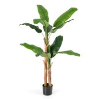 165 cm Hoge Kunstmatige Bananenboom met 10 Grote Bladeren Dubbele Stengels en Natuurlijke Schors Groene Potplant Groen