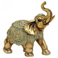 Woondecoratie olifanten beeldje goud 16 cm - Beeldjes - thumbnail