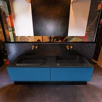 Badkamermeubelset Mondiaz Erin 150 cm met 2 Lades met RIDGE Wastafel Dubbel Urban Zonder Kraangaten Greeploos Mat Jeans