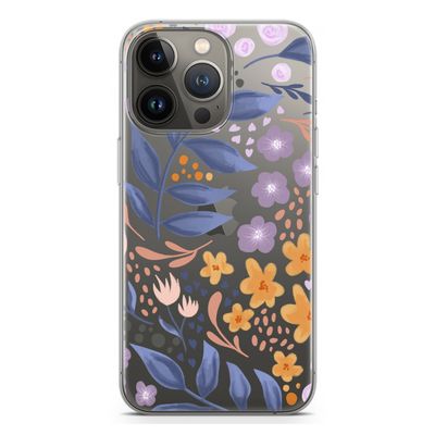 Flowers with blue leaves: iPhone 13 Pro Transparant Hoesje
