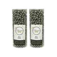 Decoris Kralenslinger - 2x stuks - antraciet grijs - 10 meter - kunststof - glans - kerstslinger - k