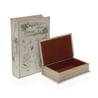 Decoratieve Doos Versa Canvas Hout MDF Blommor