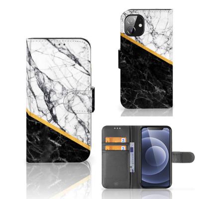 Apple iPhone 12 Mini | Bookcase | Marmer Wit Zwart - Origineel Cadeau Man