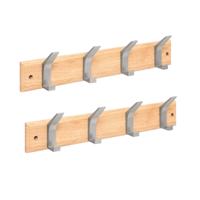 5Five Kapstok - 2x - 4 ophang haken - RVS - naturel/zilver - 45 x 10 cm - wandkapstok