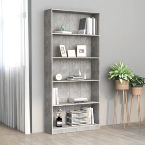 Boekenkast met 5 schappen 80x24x175 cm spaanplaat betongrijs